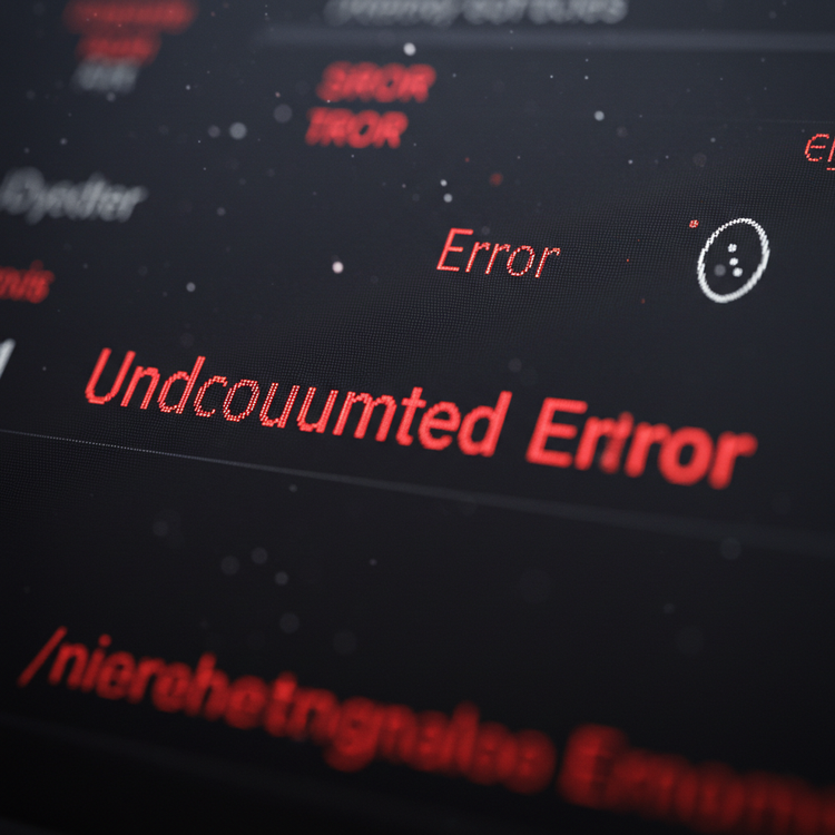 Das Bild zeigt einen roten Bildschirm mit der Fehlermeldung "Undcouuumted Error". Darüber steht klein "Error". Unten ist teilweise der Text "/nierehetngnalae Em" zu sehen.