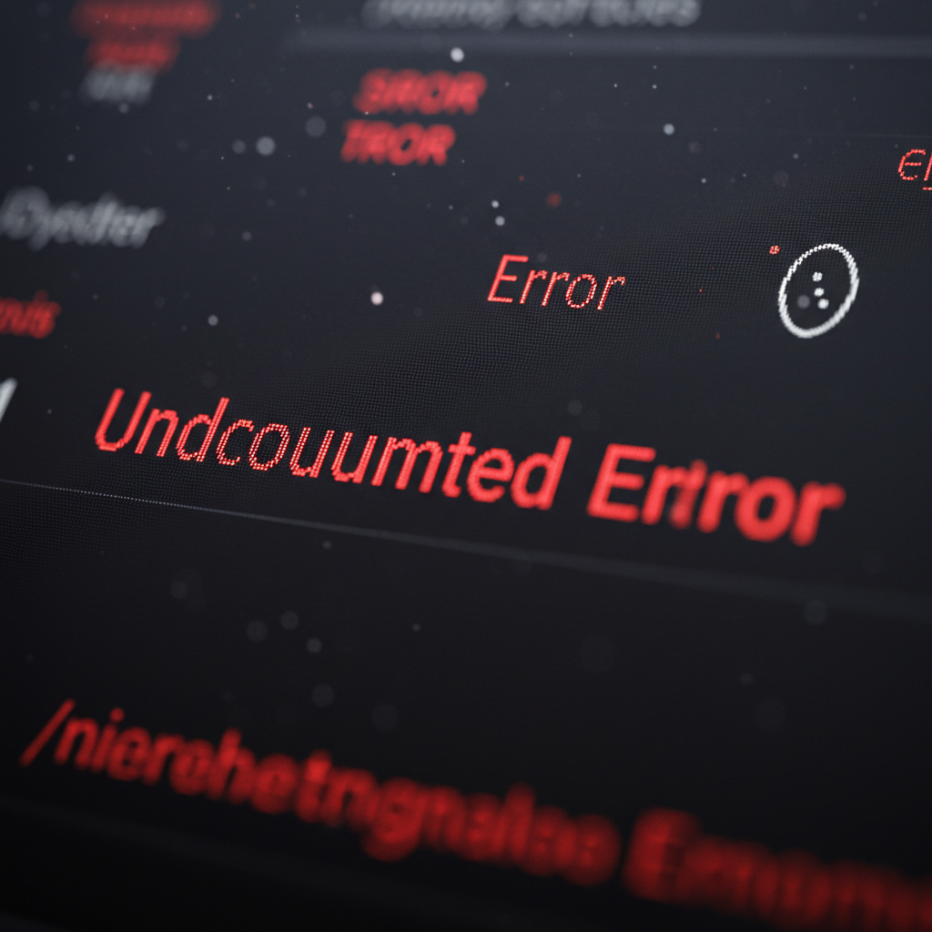 Das Bild zeigt einen roten Bildschirm mit der Fehlermeldung "Undcouuumted Error". Darüber steht klein "Error". Unten ist teilweise der Text "/nierehetngnalae Em" zu sehen.